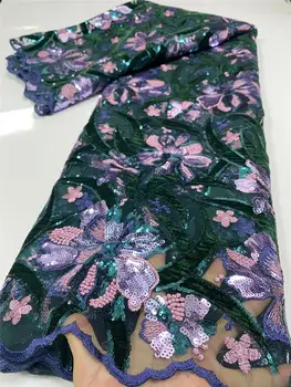 

African French Velvet Lace Fabric 2020 High Quality Lace Nigerian Velvet Sequins Lace Fabrics For Garment Dress Sewing YA3185B-2
