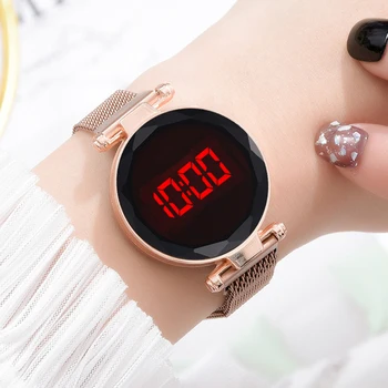 

Women Mesh Strap Sport Quartz Watch LED Digital Casual Round Dial Alloy Wristwatch Korean Alloy Jelly WatchGifts for Women