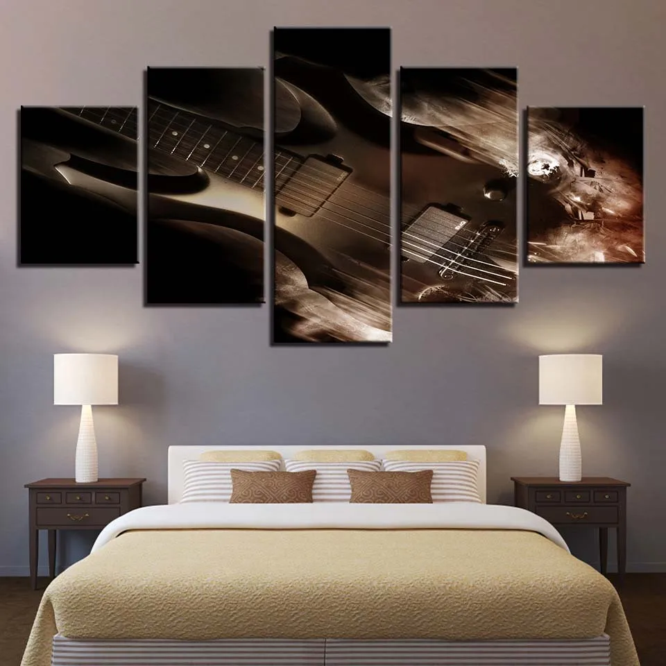 Музыкальный плакат с изображением гитары фортепиано скрипка барабан фонограф DJ 5