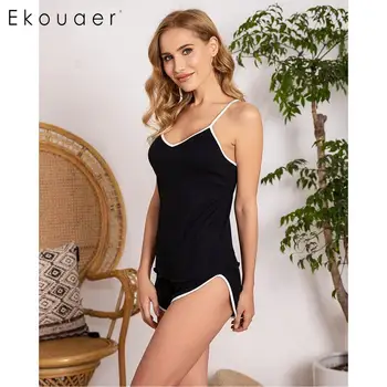 

Ekouaer Women Casual Sleeveless Camis Top and Shorts Pajama Set Summer Sexy Women Sleepwear Cami Top Shorts Set Pajamas Sets Nig