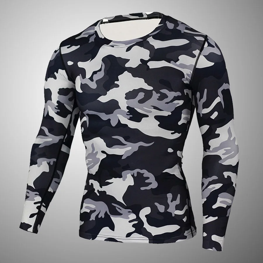 T-Shirt Новые камуфляжные военные комплекты для бодибилдинга, колготки для фитнеса, мужские быстросохнущие камуфляжные Футболки с длинным рукавом, компрессионные комплекты для кроссфита - Цвет: T-Shirt