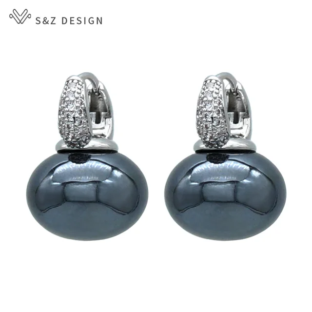 S & Z DESIGN nouvelle mode pain rond grande perle boucles d'oreilles pour les femmes bijoux de mariage cadeau tempérament cubique zircone Eardrop