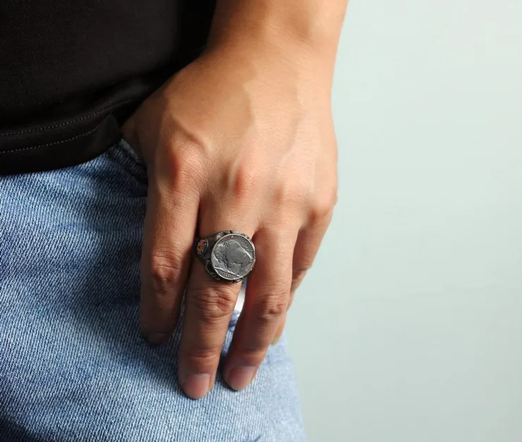 Кольцо для монет Wanderer из стерлингового серебра 925 пробы ручной работы в стиле ретро винтажное мужское кольцо яка