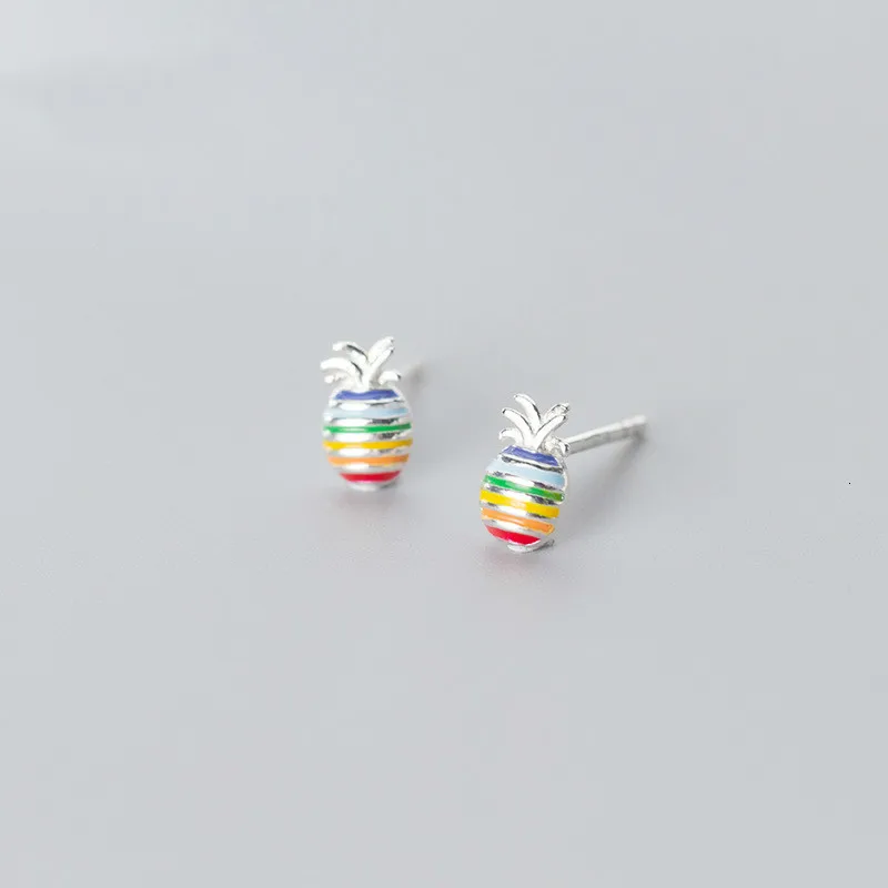 100% 925 Real Sterling Silver Fashion Jewelry Tiny Multicolor Pineapple Stud Earrings Gift For Girls Kid Lady | Украшения и