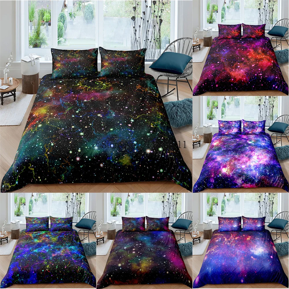Galaxy Duvet Cover Queen king size Colorful Starry Bedding Set Outer Space Comforter Sky Light Printed kids boy Bedspread | Дом и сад