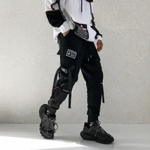 Черные штаны-шаровары мужские осенние повседневные спортивные штаны в стиле хип-хоп мужские новые спортивные штаны с лентами уличная одежда
