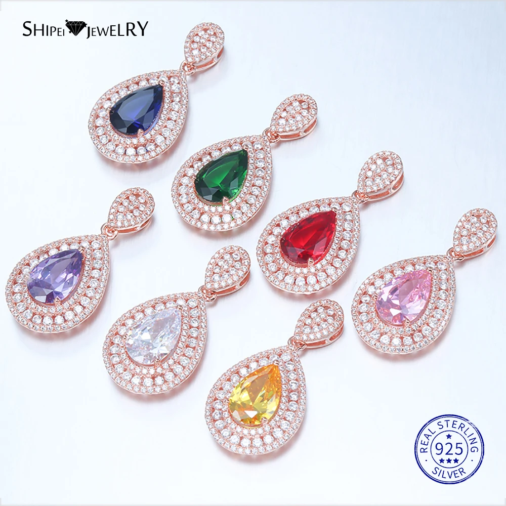 Shipei Sterling Silver Fine Jewelry Ruby Emerald Sapphire Water Drop Pendant Necklace for Women Anniversary Gift