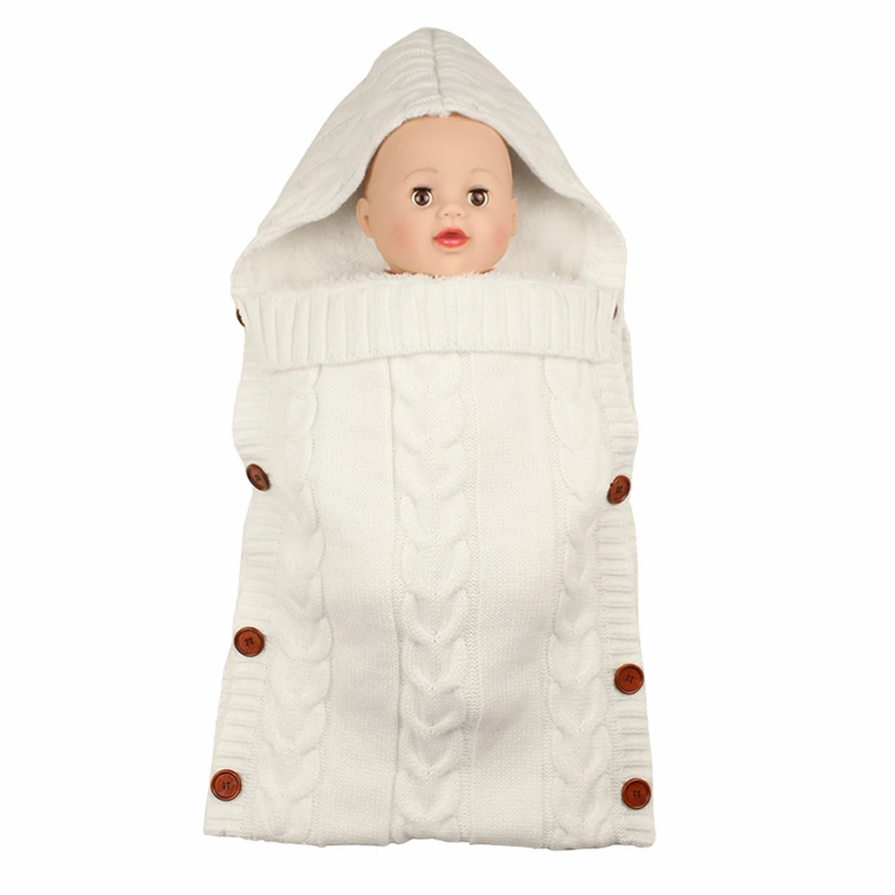 CYSINCOS детский спальный мешок, конверт, зимняя детская муфта для коляски, вязаный спальный мешок для новорожденных, пеленка, Вязаная Шерсть - Цвет: white