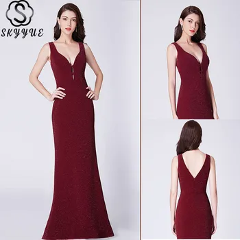 

Skyyue Bridesmaid Dress Sleeveless Sequin Women Party for Girls Backless V-Neck Plus Size Robe Demoiselle D Honneur 2019 C511