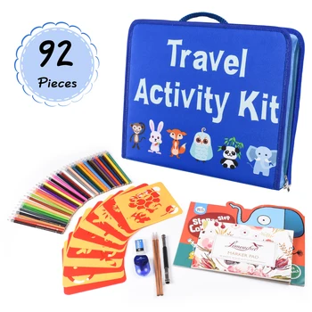 

92PCS Kids Drawing Set Gift Desk Travel Activity Kit Colored Pencils Drawing Stencils Creative Educational Toys Art Supplies