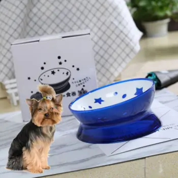 

New Pet Feeder Dog Cat Feeding Bowl Crystal Tilting Bowl Sliding Bowl Cat Food Bowl Protection Spine Pet Supplies