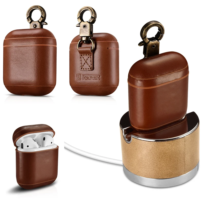 Genuine Leather Headphone Case Portable Buckle Bag Cover for Apple Airpods iPhone Bluetooth Earphone Case Boxes Protective Case