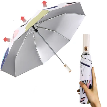 

Fully Automatic Umbrella Rain Woman Parasol Anti UV Men Sun Three Folding Umbrellas 8K Windproof Female Travel sombrilla playa