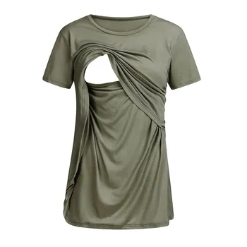 

Women's Maternity Nursing Short Sleeve Tops Solid Breastfeeding T-Shirt (Green)