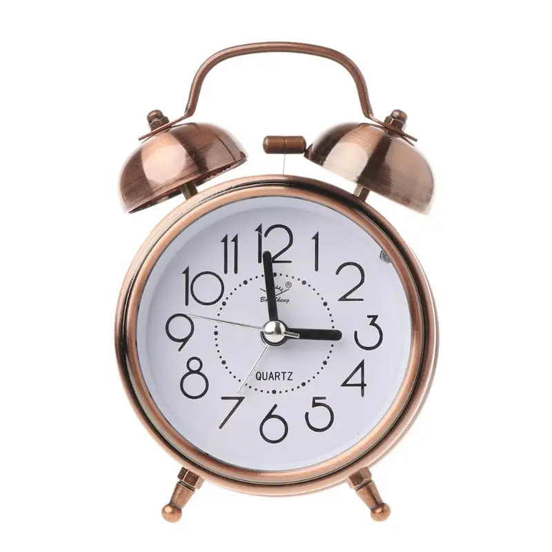 Retro Desktop Mechanical Alarm Clock Night Light Dual Bell Bedside