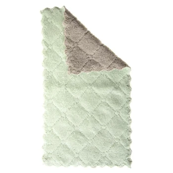 

12 Pack Kitchen Cloth Towels,Super Absorbent Coral Velvet Dish Towels,Non Stick Oil Washable Fast Drying (Green-Grey)