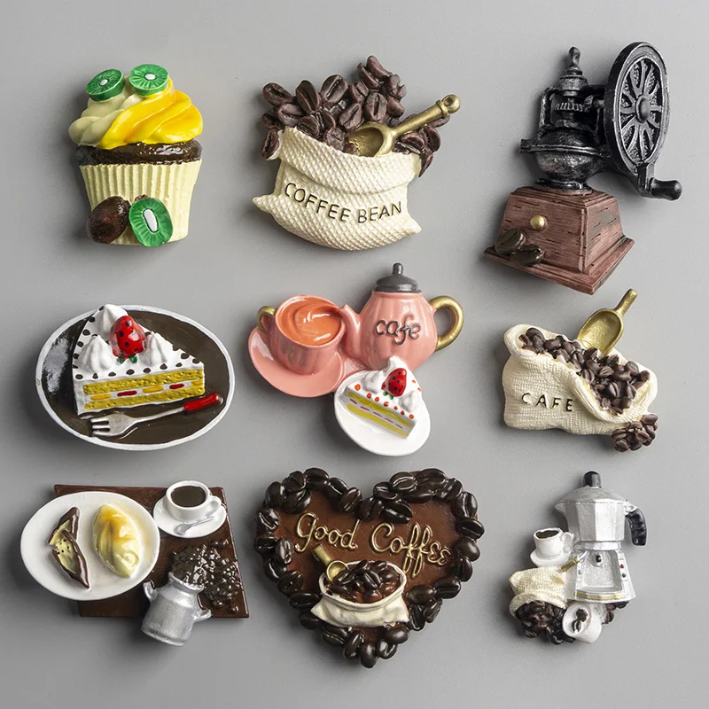 3D Food Macarone Coffee Refrigerator Paste Magnetic Coffee Cake Kettle Fridge Magnet Collection