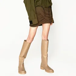 Autumn and Winter New Women's High Boots Solid Color Round Toe Square Heel Boots Outdoor Non-slip Boots Comfortable Casual Boots