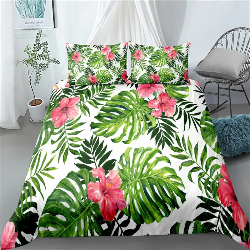 tropical plants 3d floral duvet cover set king queen double full twin single size bed linen set 