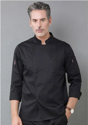 black Tops Мужская ресторанная кухня готовка длинный рукав шеф одежда официант Рабочие куртки Профессиональная форма комбинезоны - Цвет: black Tops