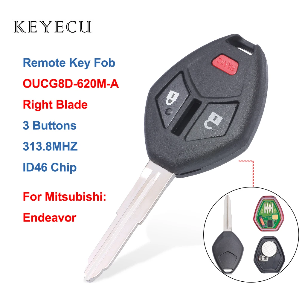 Keyecu 2+ 1 кнопки дистанционный ключ-брелок от машины 313,8 МГц правой кнопкой мыши лезвие для Mitsubishi Endeavor 2007 2008 2009 2010 2011 OUCG8D-620M-A