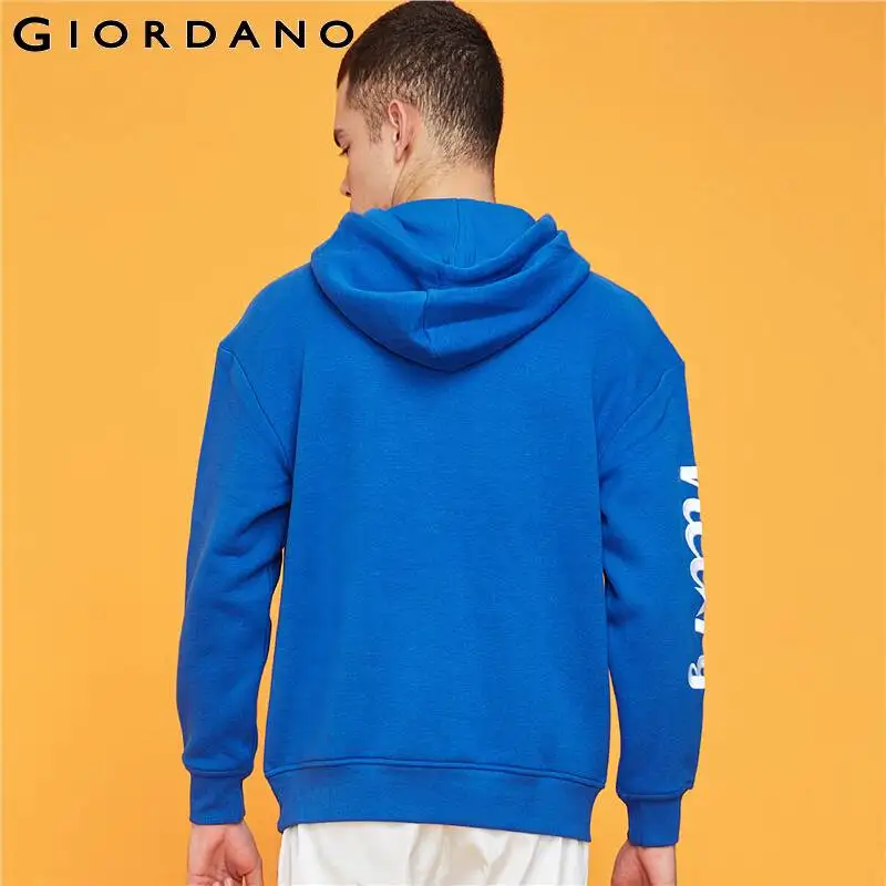 Giordano мужские свитшоты с буквенным принтом, с флисовой подкладкой, Kanga, с карманом, с капюшоном, тонкие, синие, мужские худи 910997840