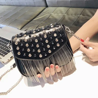 

Shoulder bag Messenger bag Super fire rivet tassel bag mini bag female