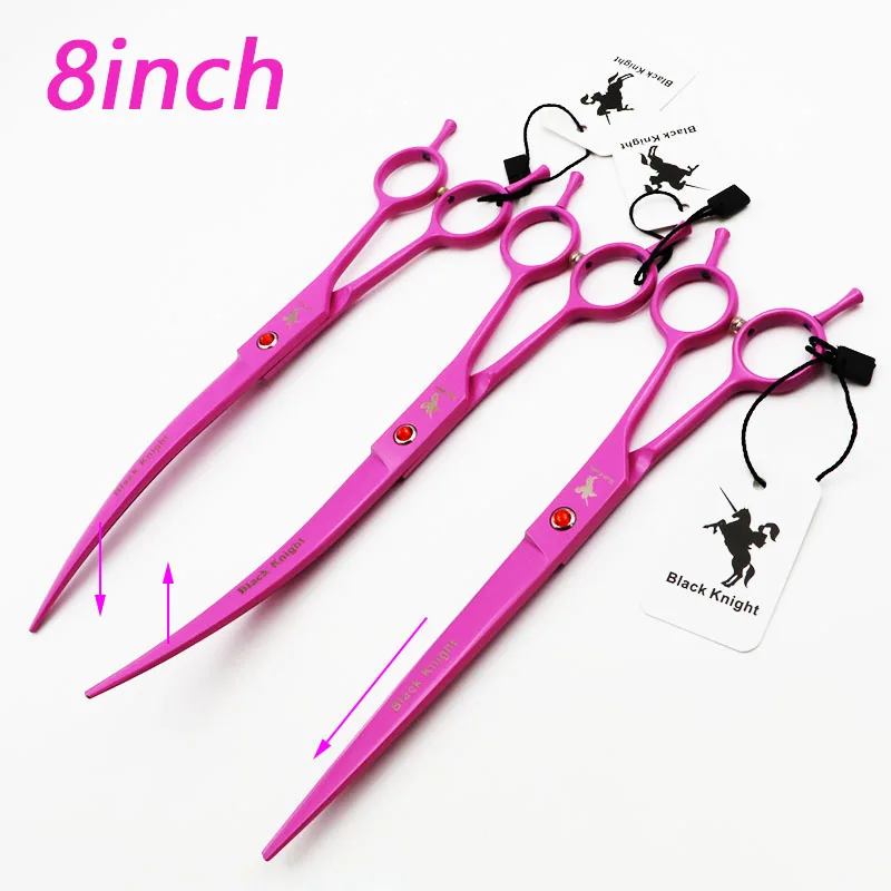 

8 Inch Professional Pet Scissors for Dog Grooming Straight/Downword/Upword Curved Right Left Hand Shears Japan 440C Pink Style