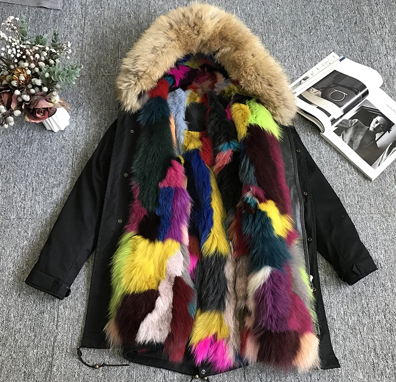 fox fur parka Maylofuer В продаже шуба из натуральной лисы, куртка из меха енота, шуба из кролика рекс для женщин, реальная лиса - Цвет: fox fur parka