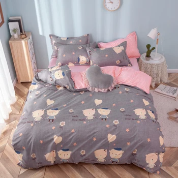 

BEST.WENSD Hello Little Bears Bedding Sets 3/4pcs Bed Linings Duvet Cover Bed Sheet Pillowcases Bedding Set for Girl Kids 2020