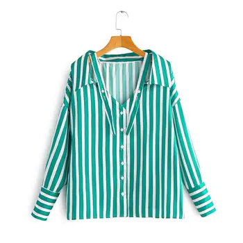 

New women vintage striped print off shoulder sling Shirts blouses women long sleeve casual roupas business chemise shirt LS6211