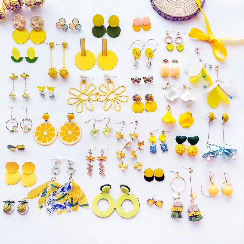 Корейские модные женские аксессуары летние милые желтые карамельные серьги-подвески с геометрическими кисточками для девушек милые ювелирные изделия