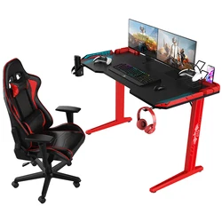 Bureau de jeu professionnel avec lumière RGB, bureau ergonomique de luxe, pour la maison et le bureau, avec téléphone et recharge sans fil 