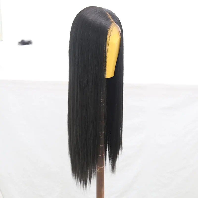 black Bombshell синтетический 13*6 дюймов парик фронта шнурка натуральный волос коричневый черный термостойкие волокна волос средний пробор для женщин парик - Цвет: black