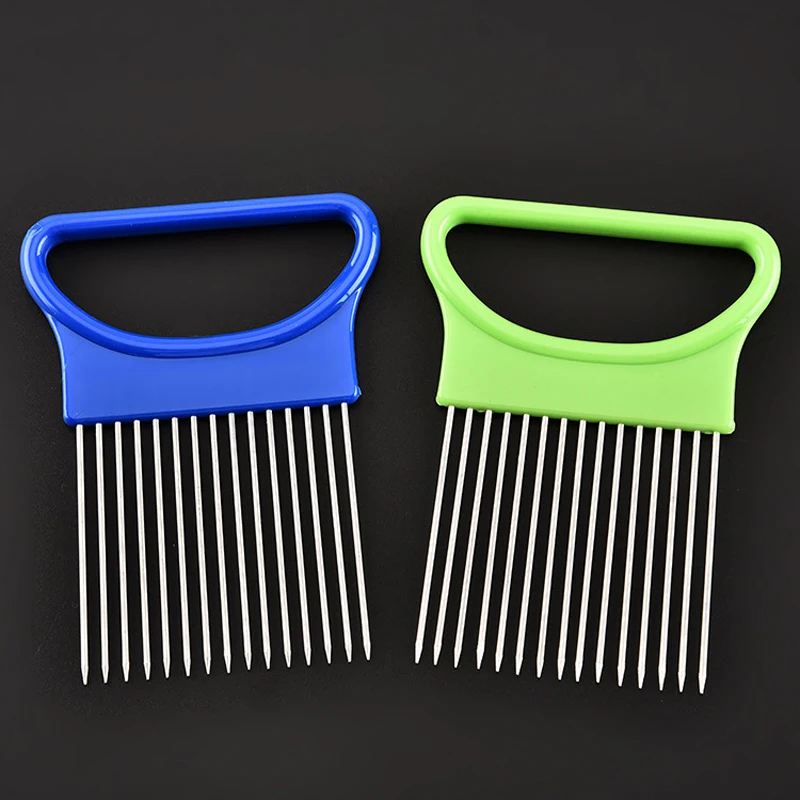 Kitchen Gadgets Handy Onion Cutter Holder Stainless Steel Easy Cut Tomato Onion Slicer Vegetable Cutter Cutting Aids Safety Cooking Tools (8)