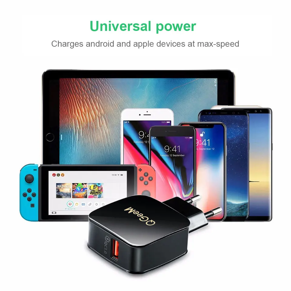 Зарядное устройство QGEEM QC 3 0 USB для быстрой зарядки зарядное телефона iPhone вилка ЕС