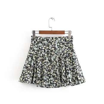 

2020 summer women's new retro high waist was thin laminated decorative hem printed casual shorts skirt