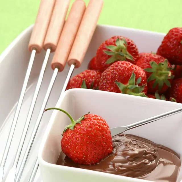 6Dicus Rozsdamentes Acél Fondue Villák Fa Fogantyú Csokoládé Villa Hőálló Forró Edény Gyümölcs Desszert Nyárs Konyha Szerszám - Image 5