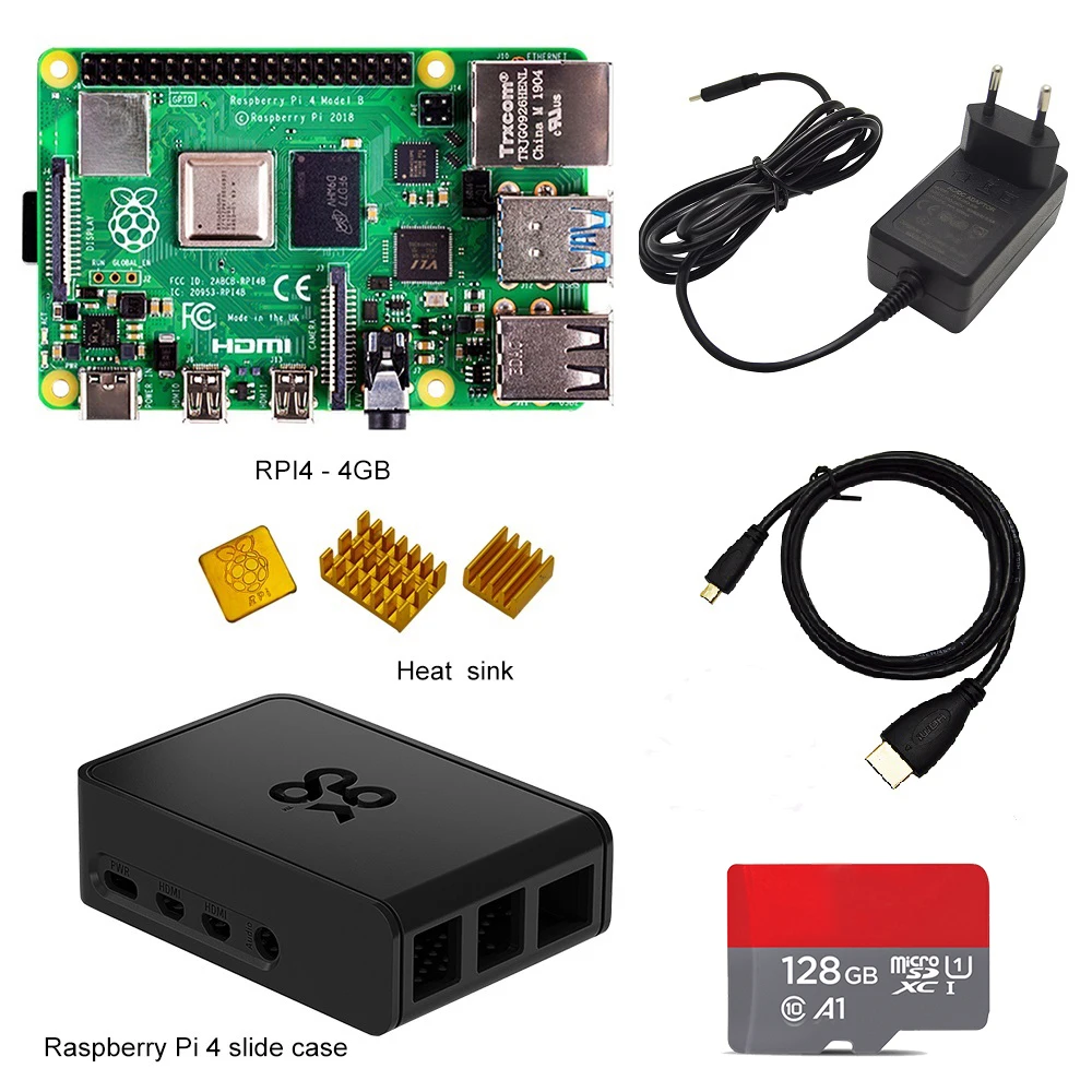Официальный raspberry pi 4 kit Pi Model B PI 4B 2 ГБ/4 ГБ: плата + теплоотвод адаптер питания чехол