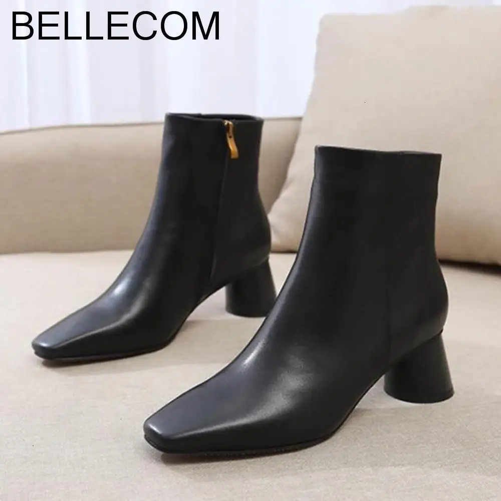 

BELLECOM Fall New Shoes, Leather Square Headed Martin ankle womens high heel Boots for winter shoes women and Girls Boots