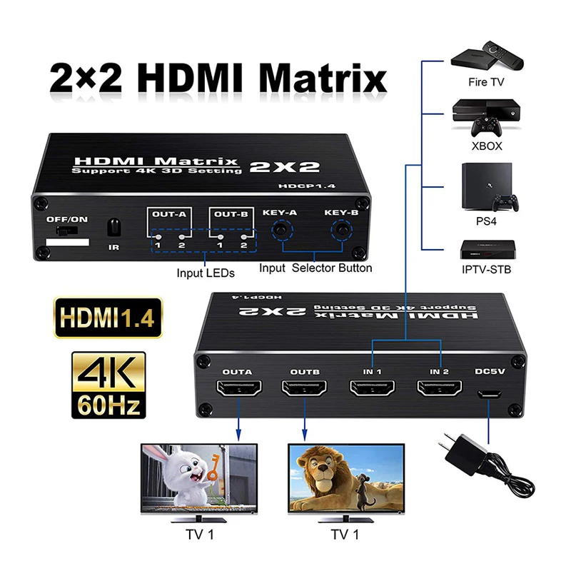 HDMI матрица KuWFi 2x2 HD поддержка 4K 3D настройки разветвитель переключатель 1 4 HDCP до @ 60