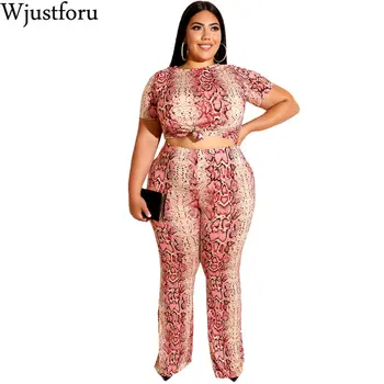 

Wjustforu Plus Size Two Piece Set Tracksuit Short Sleeve Snake Print 2 Piece Set Femme Summer Casual Bodycon Set Vestidos