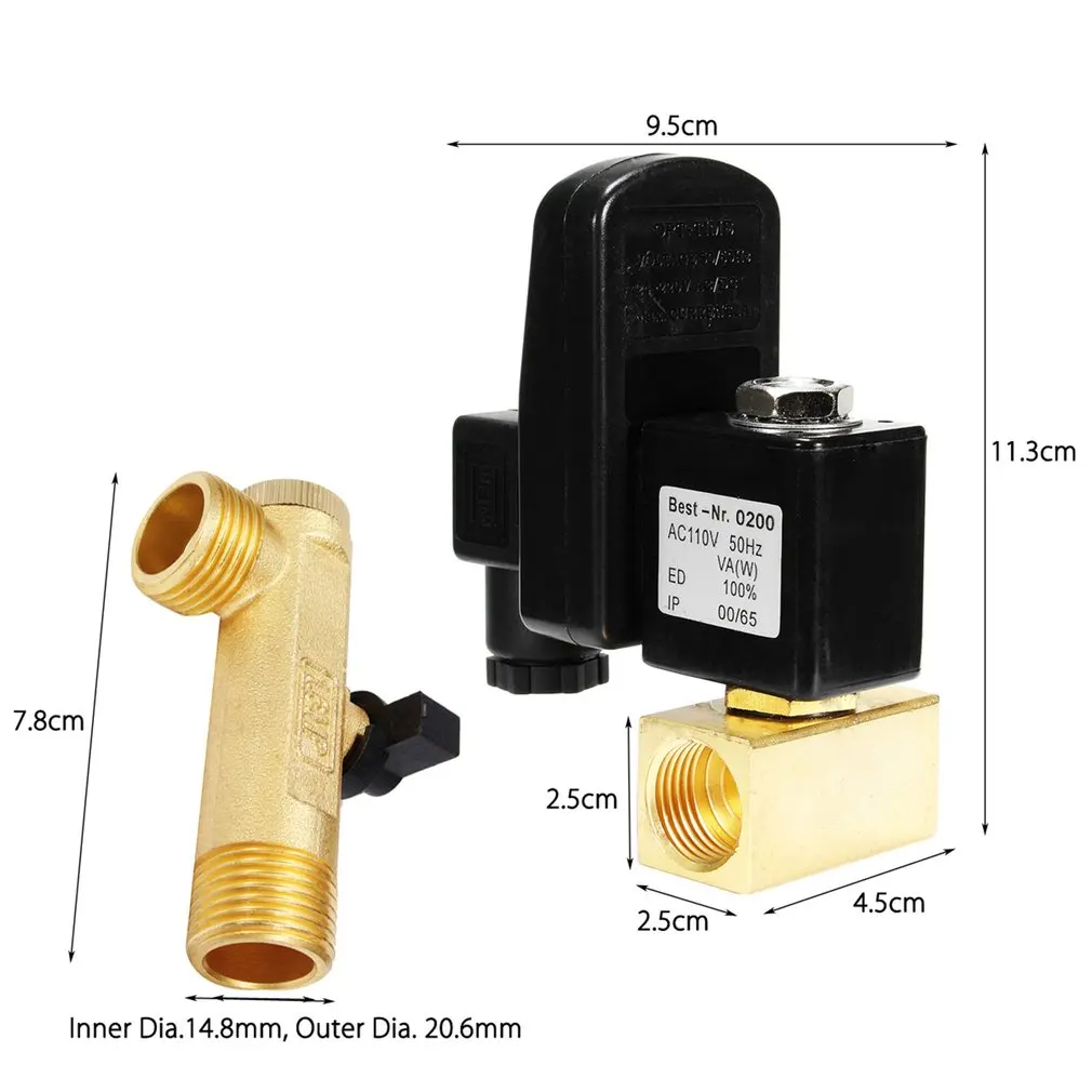 

Electronic Drain Valve Timed Gas Tank Automatic Drain Valve 1/2" Port AC 220V 2-way Brass Valve for Air Compressor