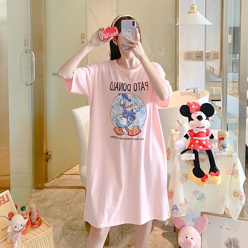 

Disney Mickey Minnie Print Raglan Sleeve Women Pajamas Summer Nightdress Short-Sleeved Dress Sweet And Cute Girl Home Service