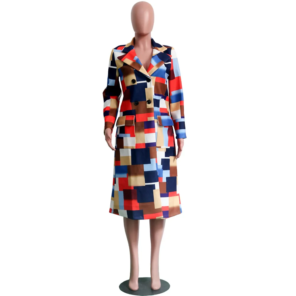 Yooneedi Winter Design Streetwear Plus Size Women Coats Color Plaid Turn-down Collar Full Sleeve X-Long Outwear WDS3498