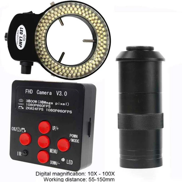 Lapsun Lastest 38MP 2K 1080P HD промышленный лабораторный микроскоп камера HDMI USB видео выход C-Mount объектив кольцо свет