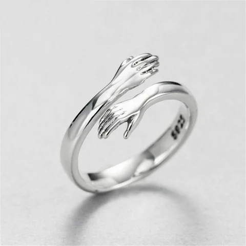 Romantic Love Hug Carved Hand Rings Creative Love Forever Opening Finger Adjustable Hand Ring For Women Men Fashion Jewelry