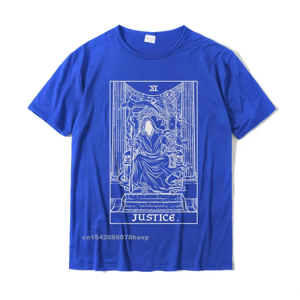 Street 100% Cotton Top T-shirts for Men Short Sleeve Birthday Tops Shirts Rife NEW YEAR DAY Crewneck T Shirt Personalized Justice Tarot Card Grim Reaper Halloween Goth Horror Occult T-Shirt__2656. blue