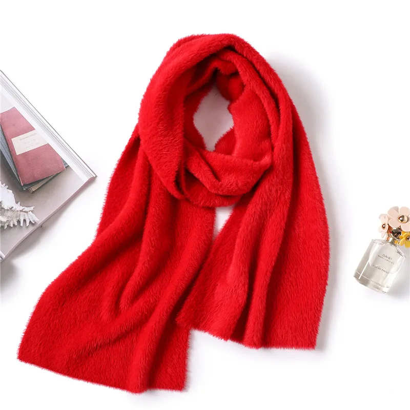 Bright red Модные Женские однотонные кашемировые вельветовые шарфы с кисточками, зимний плотный теплый шарф высокого качества, Женская шаль - Цвет: Bright red