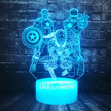 Поверхностный датчик лампы Марвел из Мстителей герой Иллюзия 7 цветов USB зарядка Железный Человек-паук Капитан Америка Мультфильм светодиодный для украшения комнаты настроение детский ночник Дети Рождество День рождения друг подарок